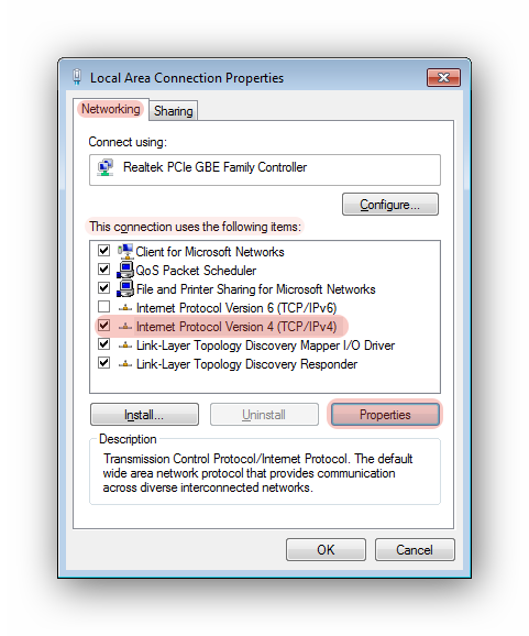 ویندوز 7 - Control Panel - Internet Protocol Version 4 (TCP/IPv4)