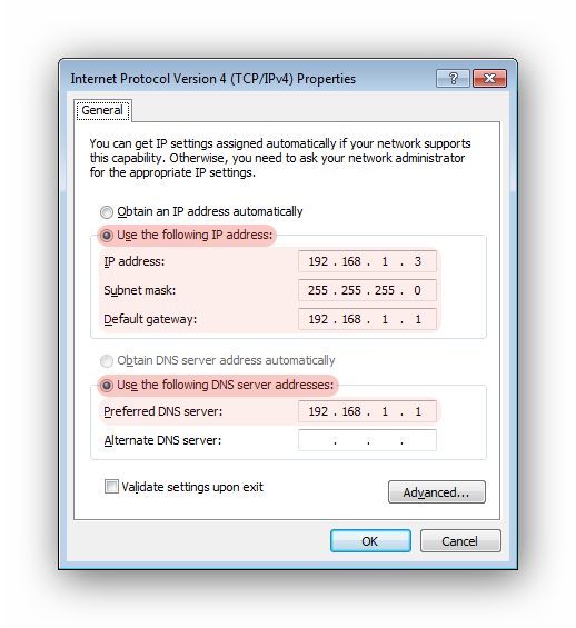 ویندوز 7 - Control Panel - Internet Protocol Version 4 (TCP/IPv4) properties