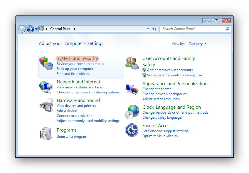 ویندوز 7 - Control Panel - System and Security